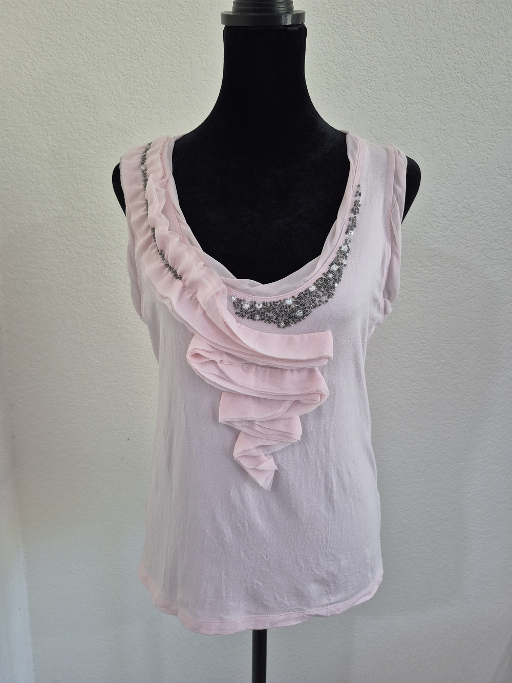 New York & Company Light Pink Ruffle Tank with Silver Sequin Trim